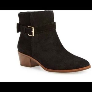 Taley Bow Black Suede Leather Ankle Bootie